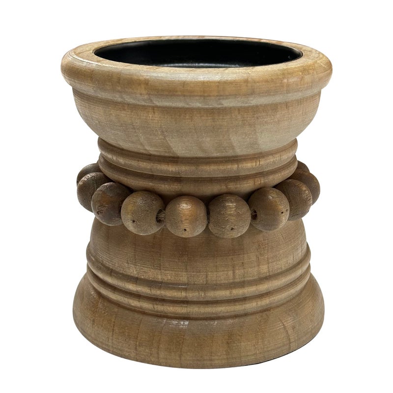 dwellington Farmhouse Rustic Wood Pillar Candle Holder for Pillar Candles  Decorative Beaded Candlestick Holder Stand for Home D?cor  Gifts  Wedding (Natural) - Image 1
